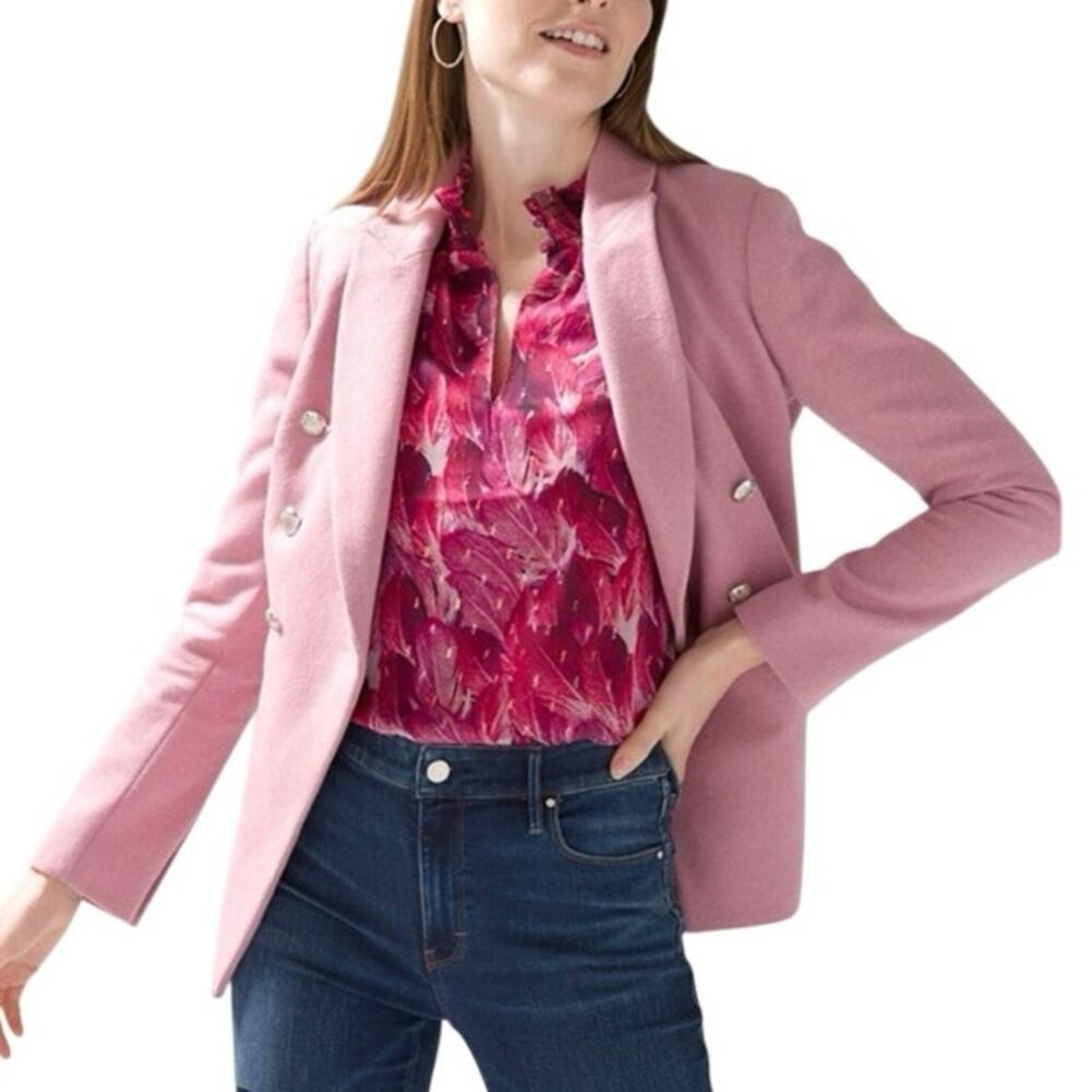 White House Black Market size 6 Pink Double Breasted Melton Studio Blazer WHBM